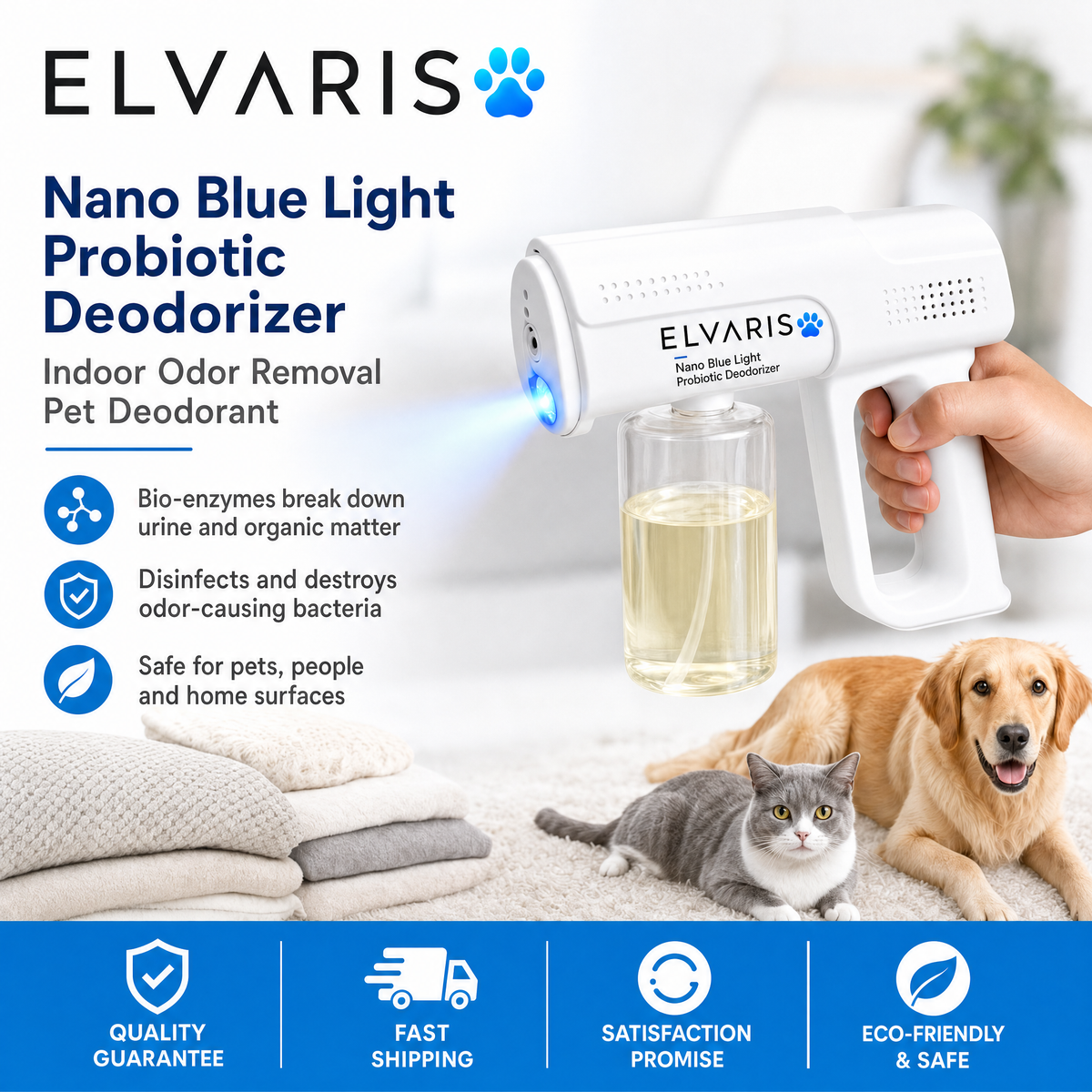 Elvaris nano blue light probiotic deodorizer with cat and dog