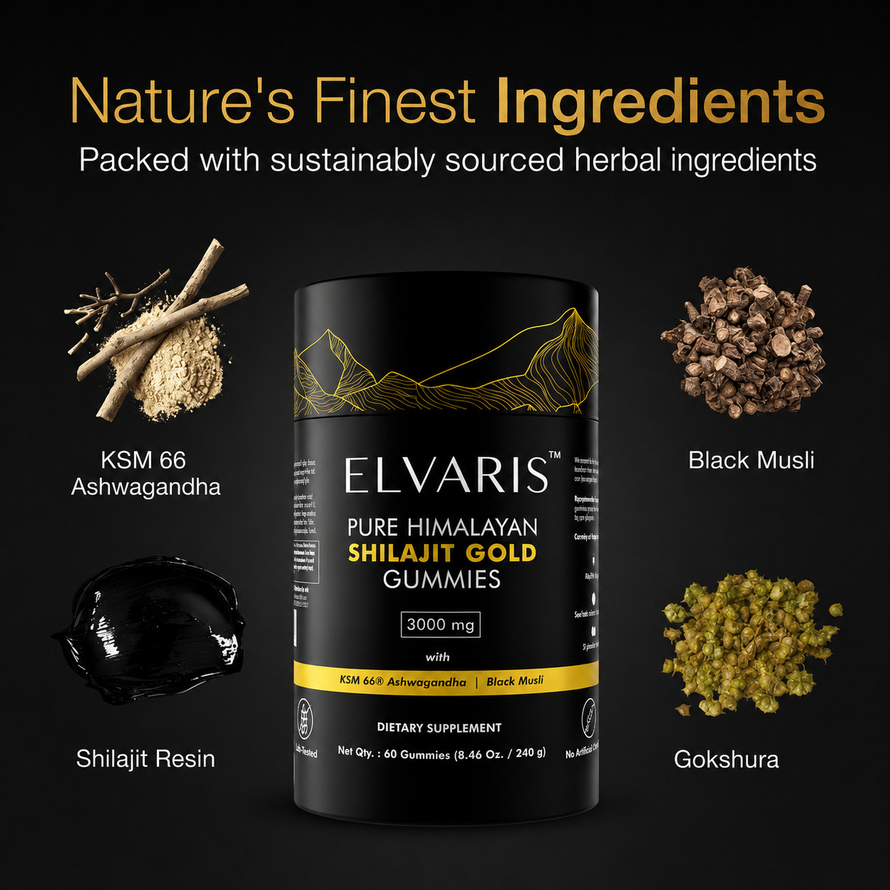 Gomitas de oro de shilajit puro del Himalaya Elvaris™