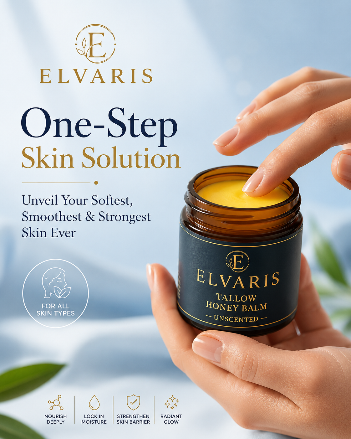 Elvaris Organic Grass-Fed Beef Tallow with Raw Honey (Unscented)