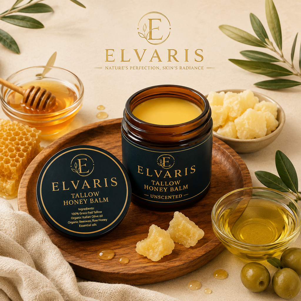 Elvaris Organic Grass-Fed Beef Tallow with Raw Honey (Unscented)